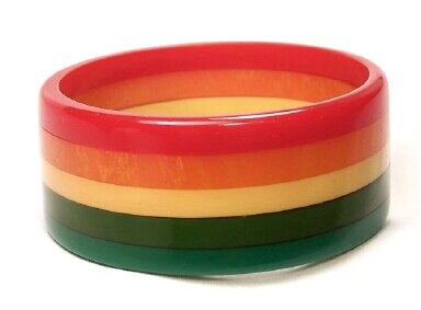 AB13 Moe wide rainbow stripe bakelite bangle